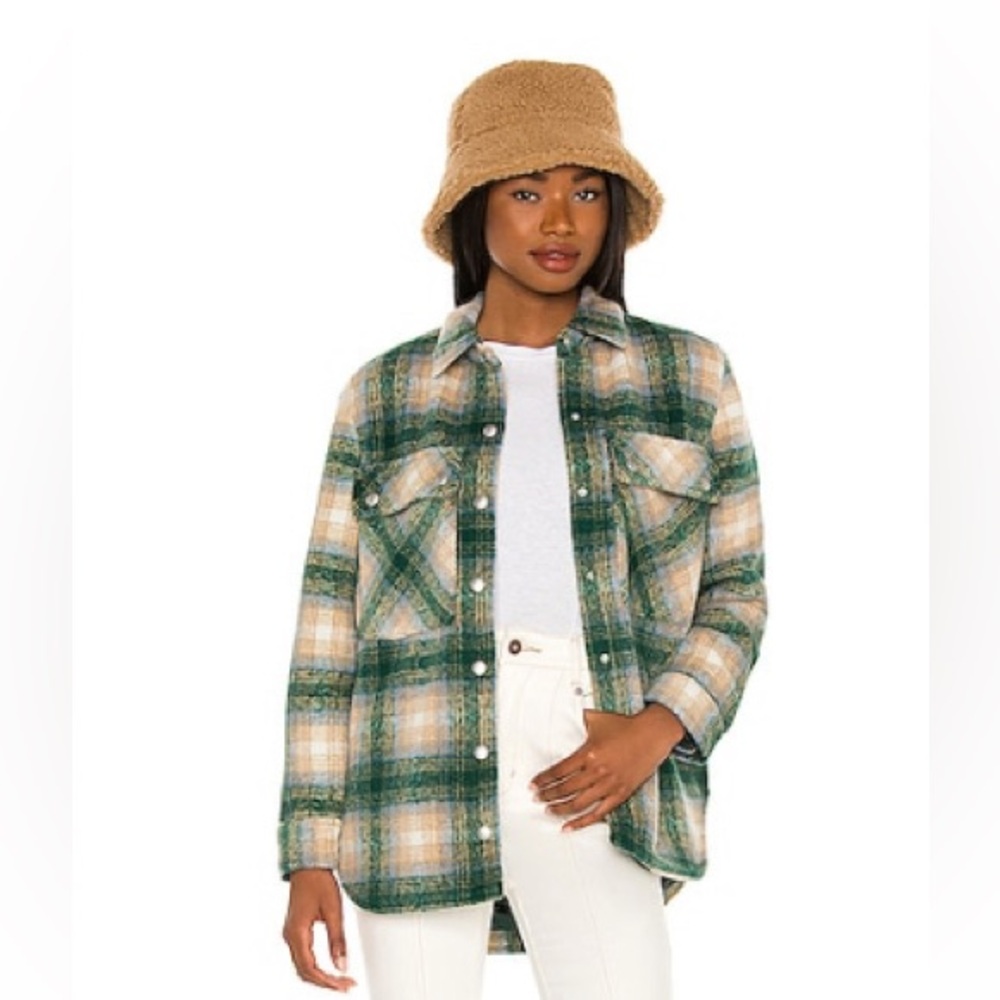 Blank NYC Green and Tan Plaid Utility Jacket